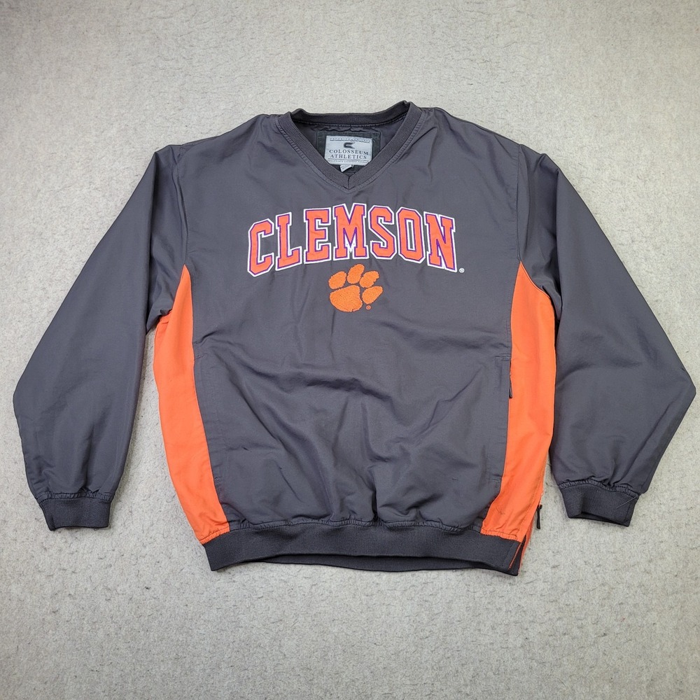 Clemson Tigers Colosseum Athletics Windbreaker Pullover V-Neck Men M Gray Orange
